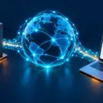 웹 서버에서 네트워크를 거쳐 노트북으로 페이지를 제공하는 일러스트