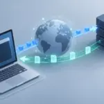 URLリクエストとHTTPレスポンスの確認概念を表現した抽象的なネットワークイラスト