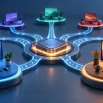 1つのコンピューティングコアに接続された複数のデスクトップ環境、Linuxディストリビューションの選択肢を示す