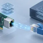 ネットワークリンク・ドライバー情報確認の概念を表現した抽象的なネットワークイラスト