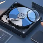 Abstrakte technische Illustration, die das Konzept der Überprüfung und Bearbeitung von Festplattenpartitionstabellen darstellt