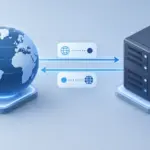 ドメインとIPアドレスのDNS情報を簡単に照会する概念を表現した抽象的なネットワークイラスト
