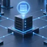 Ilustración técnica abstracta que representa el concepto de ver y cambiar el nombre del host y la información del sistema