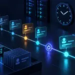 Eine Sicherheits-Timeline-Illustration, die Server-Login-Protokolle in chronologischer Reihenfolge verbindet