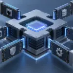 Ilustración técnica abstracta que representa el concepto de verificación de módulos del kernel cargados