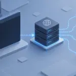 Abstrakte Netzwerk-Illustration, die das Konzept der DNS-Namen- und Eintragsabfrage darstellt