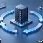 システムを安全に再起動する概念を表現した抽象的な技術イラスト