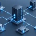 開かれたポートとソケット接続の状態を確認する概念を表現した抽象的なネットワークイラスト