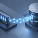 Abstrakte technische Illustration, die das Konzept der Speicherung von verbleibenden Schreibdaten im Puffer darstellt