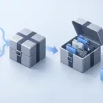 複数のファイルをまとめて圧縮アーカイブを解凍する概念を示す技術イラスト