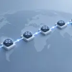 目的地までのルーター経路追跡の概念を表現した抽象的なネットワークイラスト