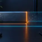 Un bloc fichier est limité par une frontière lumineuse et prolongé par une zone en pointillés, illustration de la réduction et de l’extension de taille