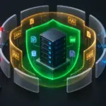 Serveur entouré de couches de contrôle d’accès et de surveillance, illustration de la protection SELinux