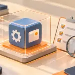 透明な境界内のアプリブロックと権限チェックリスト、虫眼鏡