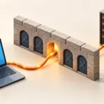 Un cortafuegos que separa la entrada para que solo pase una conexión y dos computadoras